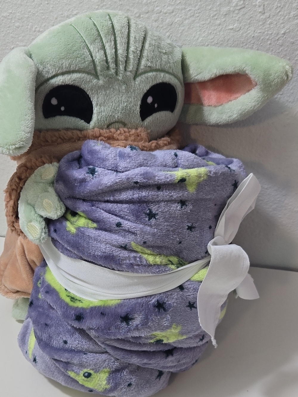 Yoda And Purple Star & Moon Plush Baby Blanket